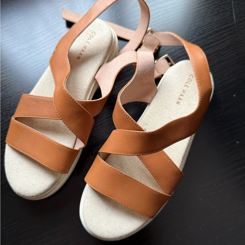 Cole Haan GrandPro Rally Leather Platform Sandals Tan 5.5